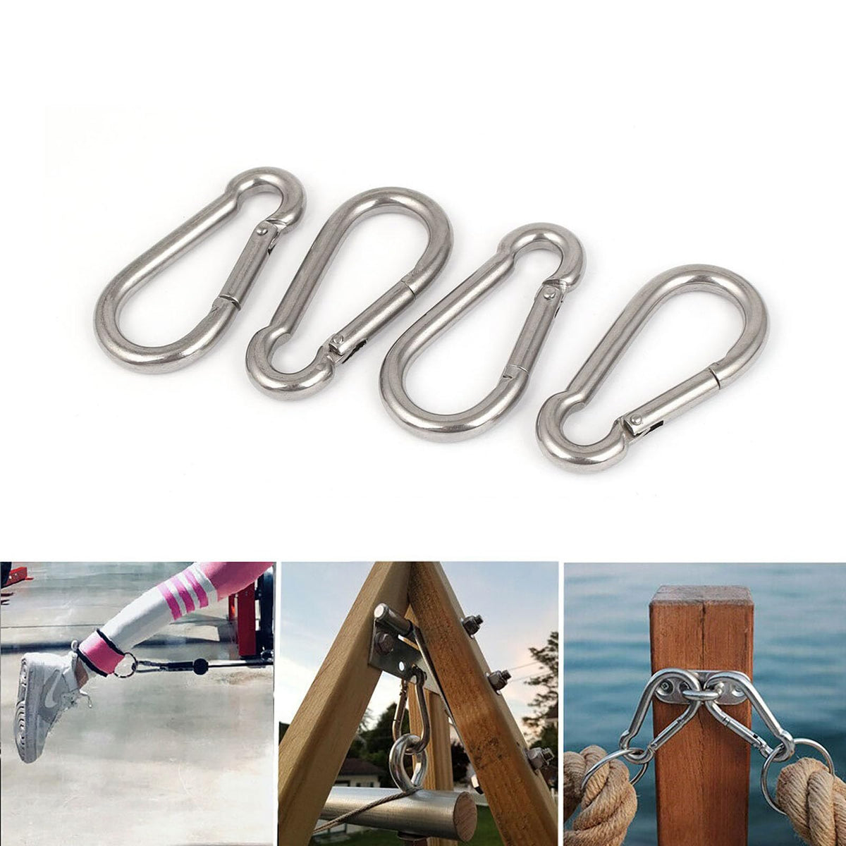 3 Inch 4 Pack Spring Snap Hook-M8x80mm, Cable Machine Accessories for Home Gym Pulldown Attachment, Exercise Machine, Heavy Duty Steel Clip for Outdoor Fitness