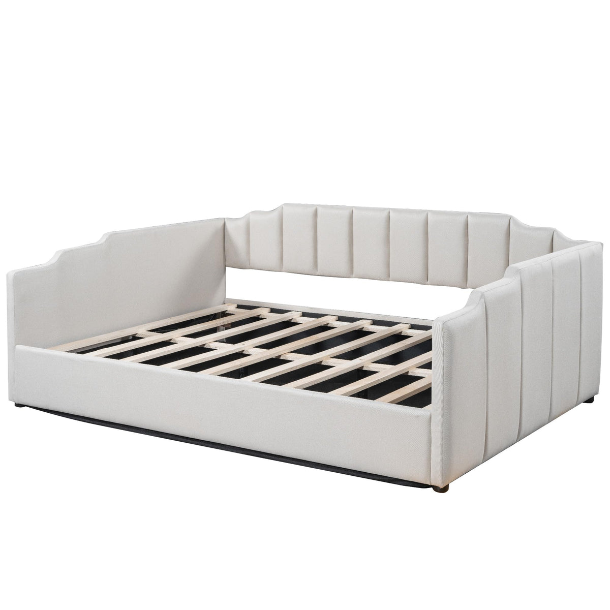 Merax Full Size Upholstered Daybed, Sofa Bed Frame with Underneath Storage, Space-Saving Corner Day Bed for Living Room Bedroom & Guest Room, No Box Spring Needed, Beige