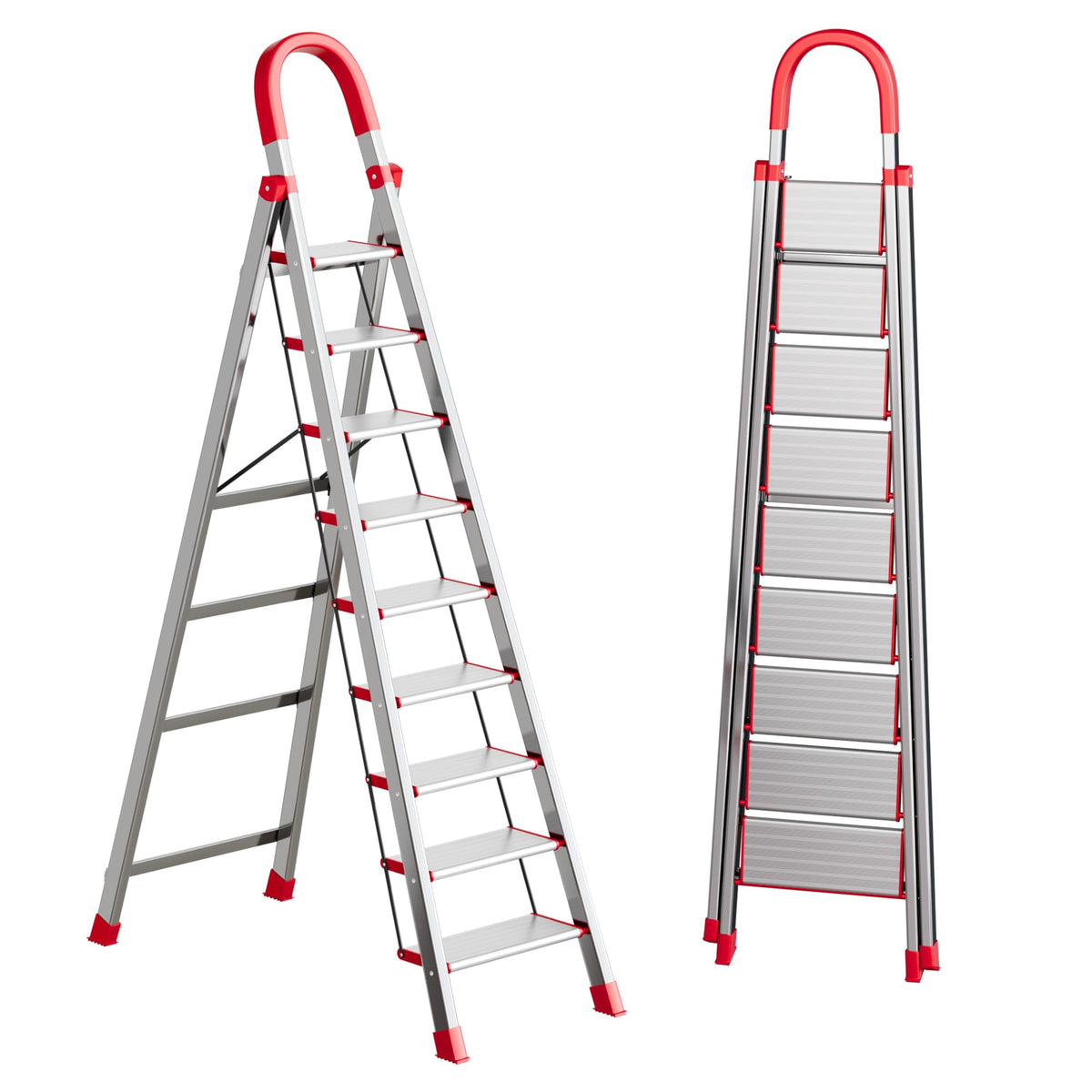 NYtoll 9 Step Ladder,Heavy Duty Step Stool with Non-Slip and Widen Pedals,Step Ladder with Safe Handrail,Space Saving for Home,Kitchen,Indoor & Outdoor
