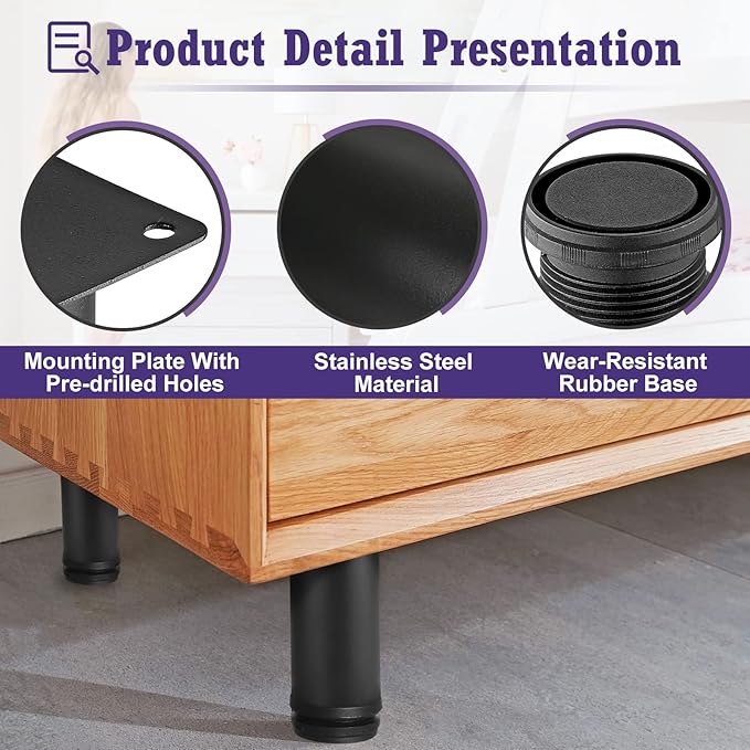 7 Inch Metal Furniture Legs Stainless Steel Adjustable Legs Black Metal Legs