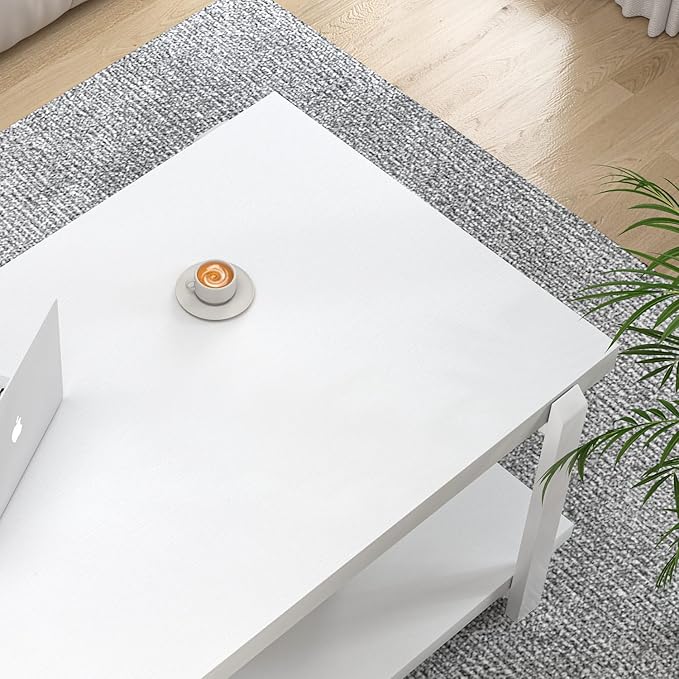 FOLUBAN White Coffee Table, Modern Rustic Wood and Metal Center Table