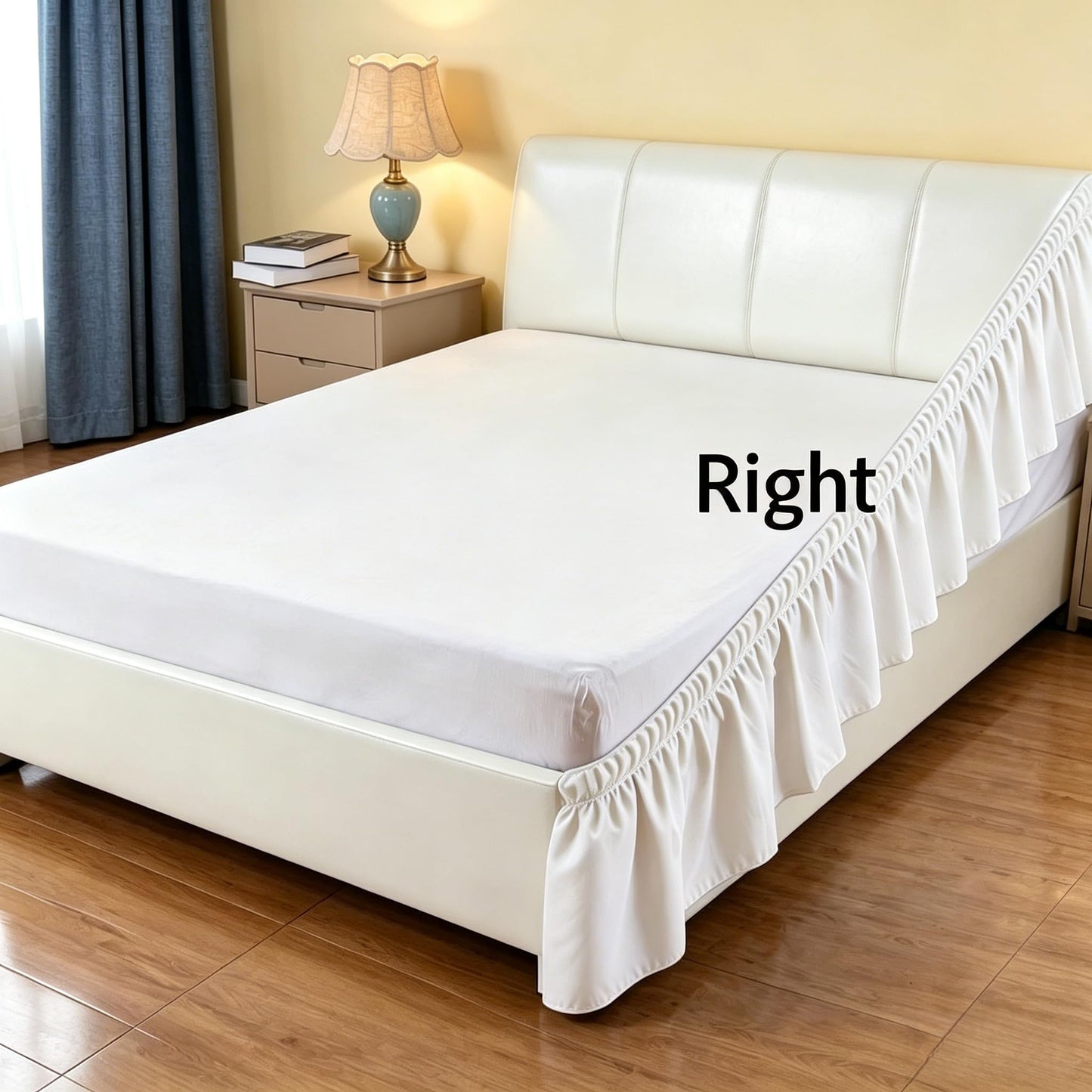 Rimela White Elastic Bed Skirts Queen Size Fits Beds with Headboard & Footboard, Bedskirt 2 Sides only