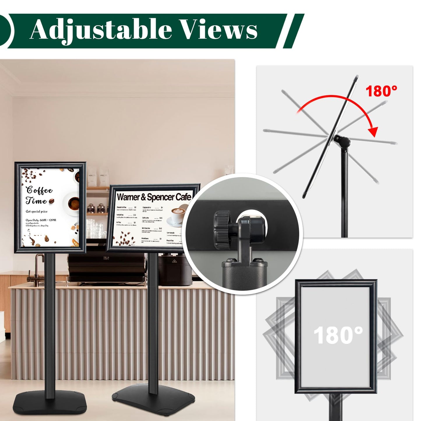 Mutualsign 3Pcs Heavy Duty Pedestal Sign Holder for Display, 8.5 x 11 inches Adjustable Floor Standing Sign Holder with Weighted Base ,Sign Stand for Indoor/Outdoor Advertising，Black