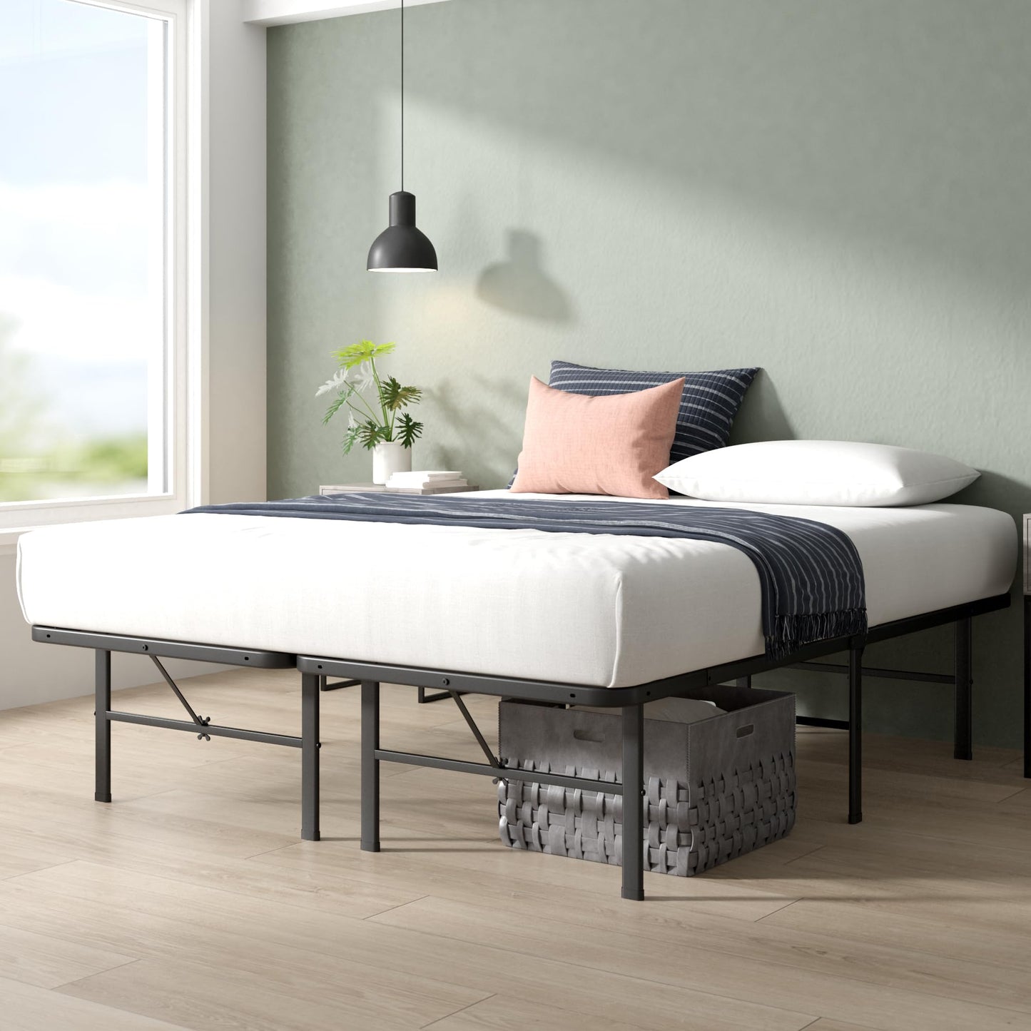 Zinus Rumi 14in Full Metal Bed Frame, Quick Assembly SmartBase® Mattress Foundation, Heavy Duty Sturdy Steel with No Box Spring Needed, Eco-Friendly Packaging, Black