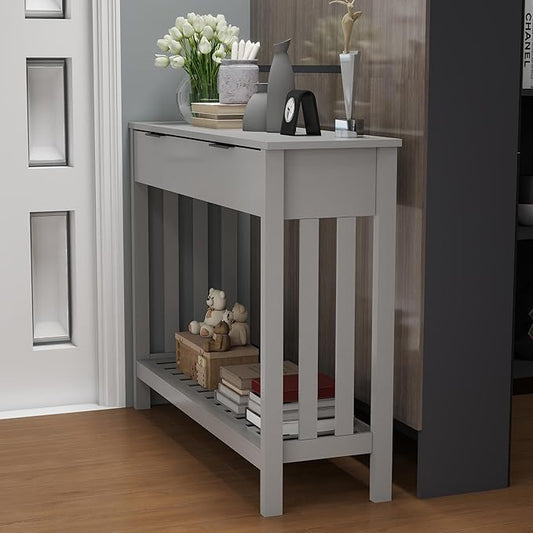 TaoHFE Entryway Table with Storage, Modern Sofa Table with Slatted Frame