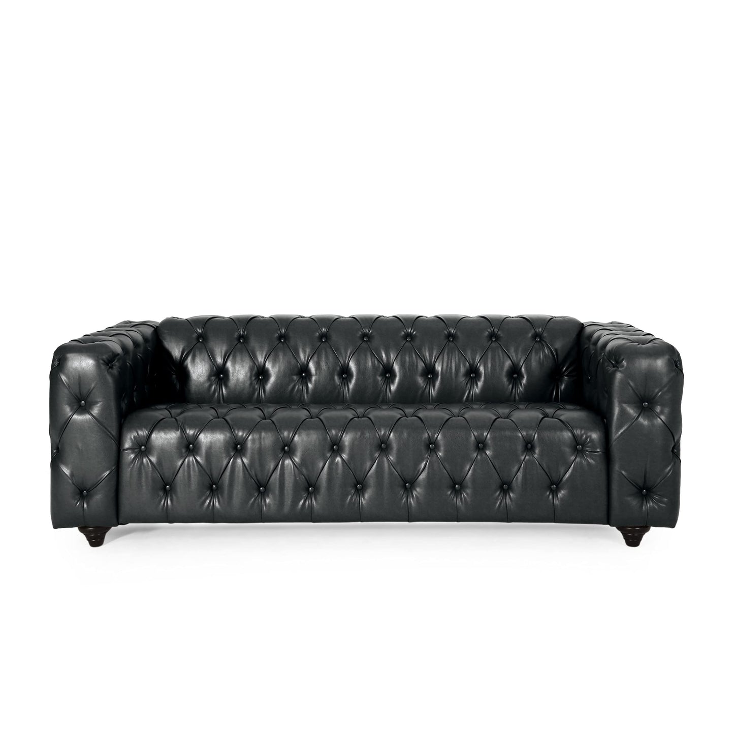 Christopher Knight Home Sagewood Tufted 3 Seater Sofa - Faux Leather - Midnight Black/Dark Brown