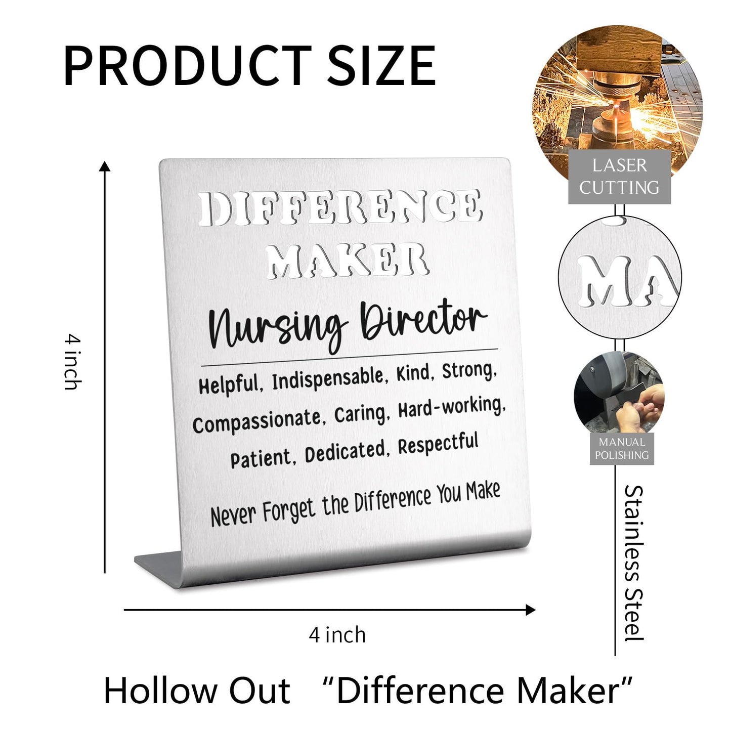 Nursing Director Appreciation Gifts, Difference Maker Desk Sign, Thank You Stainless Steel Plaque for Nurse Leader, Office Decor Gift for Nursing Director Mentor Boss bke70