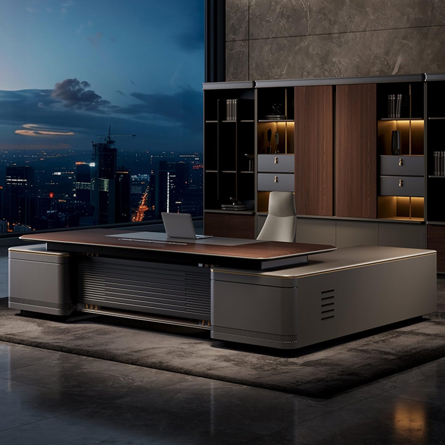 LSIGHTUS 94" Wood Brown Executive Office Desk Computer Desk with File Drawers Writing Study Table Business Furniture Set for Home Office