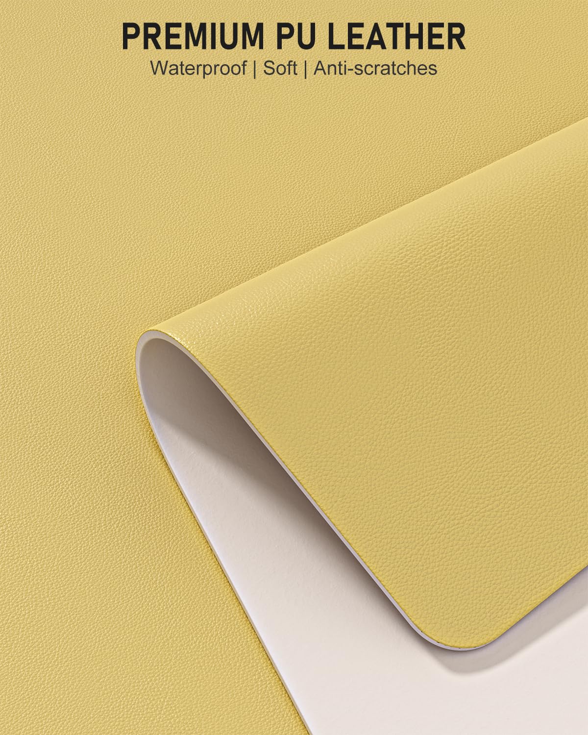 Niniubye Desk Pad, 35.5" x 17" PU Leather Non-Slip Desk Mat Large Mouse Pad for Desktop, Waterproof Laptop Computer Writing Mat for Office, Home, Work, Gaming, Pale Yellow