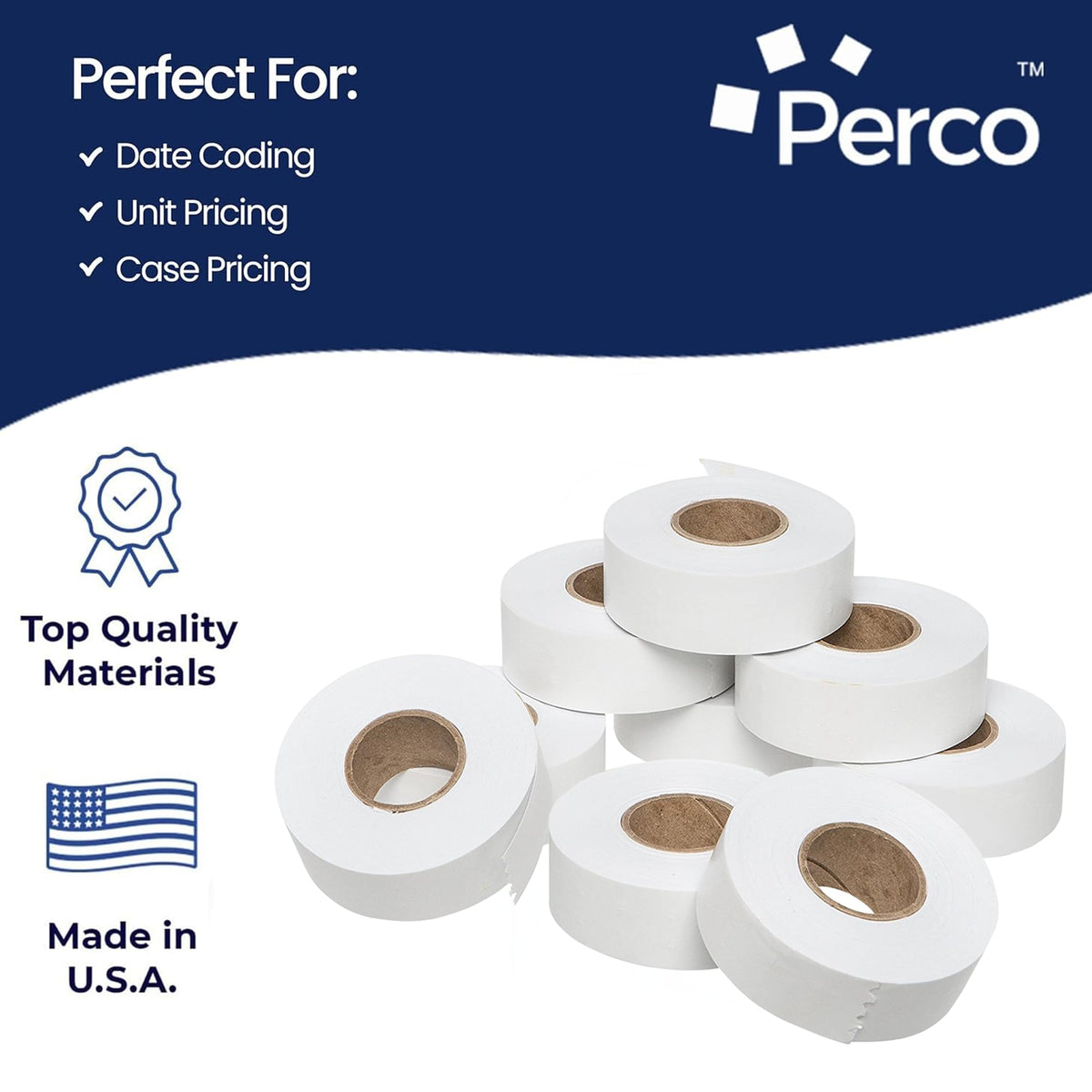 Perco White Garvey 2216 Pricing Labels for Garvey 22-66/22-77/22-88 Two Line Pricing Gun - 90 Rolls, 10 Sleeves - 90,000 Pricemarking Labels and 10 Inkers Included