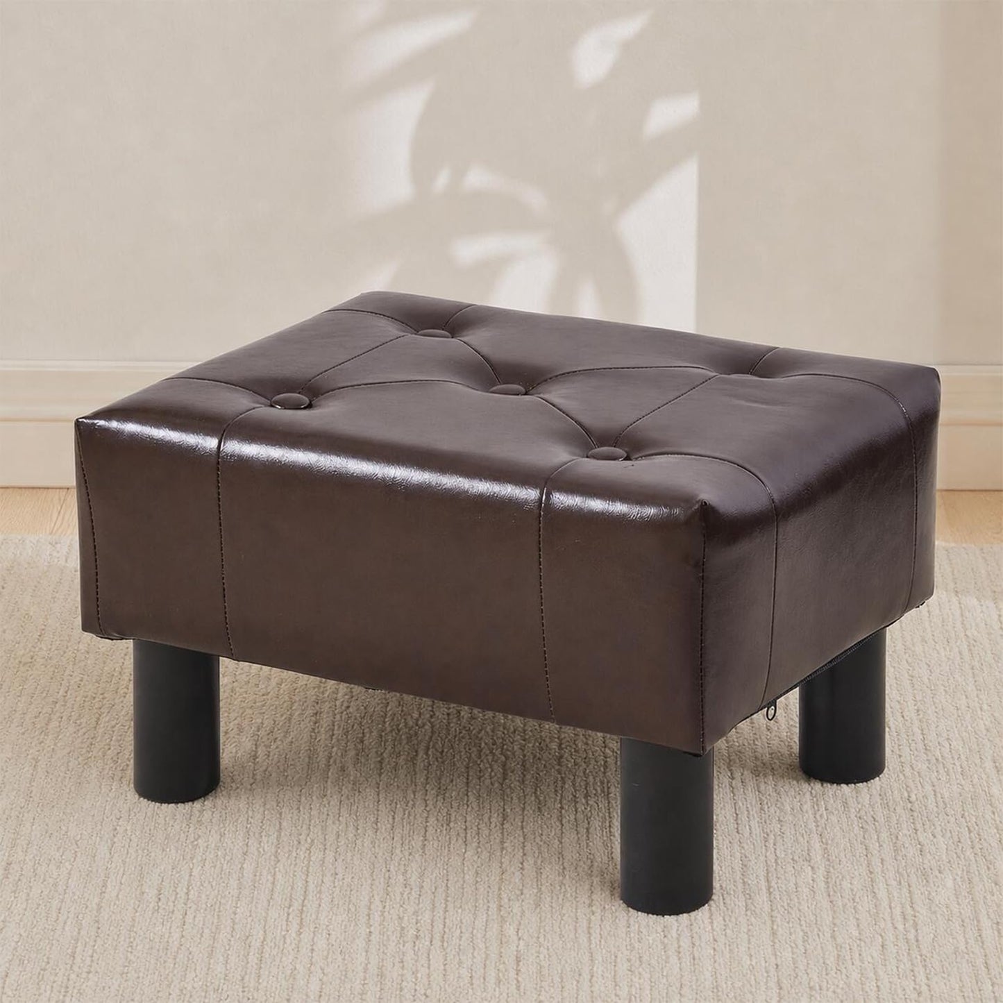 FIMIVIBI Small Foot Stool Ottoman, Faux Leather Footstool Ottoman Foot Rest for Couch, Rectangle Footstools and Ottomans Small for Living Room, Entryway and Bedroom (Brown)