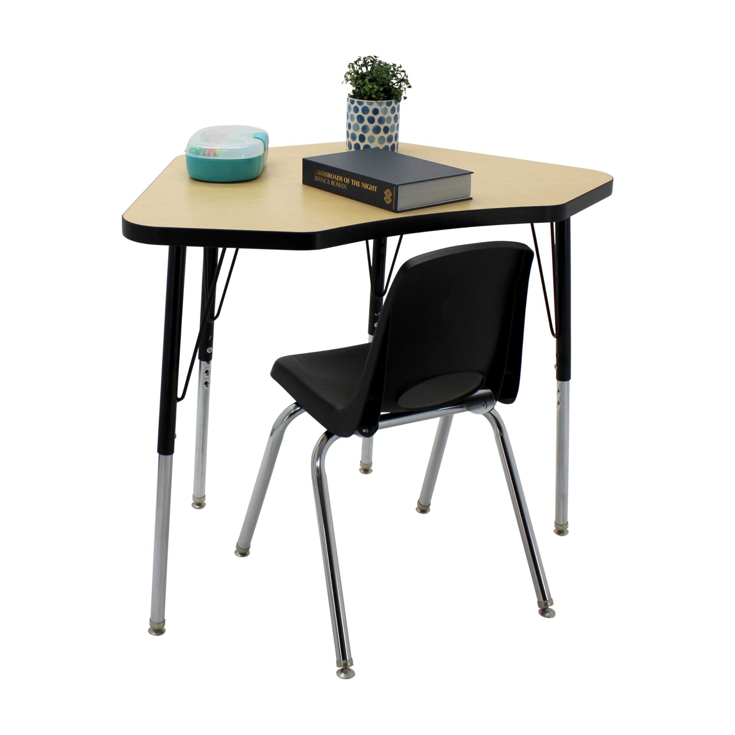 FDP Petal Activity School and Office Table (24 x 36 inch), Standard Legs with Swivel Glides, Adjustable Height 19-30 inches; Quick Ship Single Box - Maple Top and Black Edge