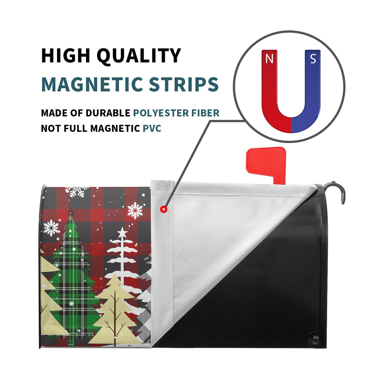 Christmas Tree Magnetic Mailbox Cover Large Size 25.5x21 Inch Winter Snowflake Buffalo Plaid Decorative Mail Box Post Covers Happy Holiday Xmas Letter Box Wraps for Home Outdoor Garden Yard Decor