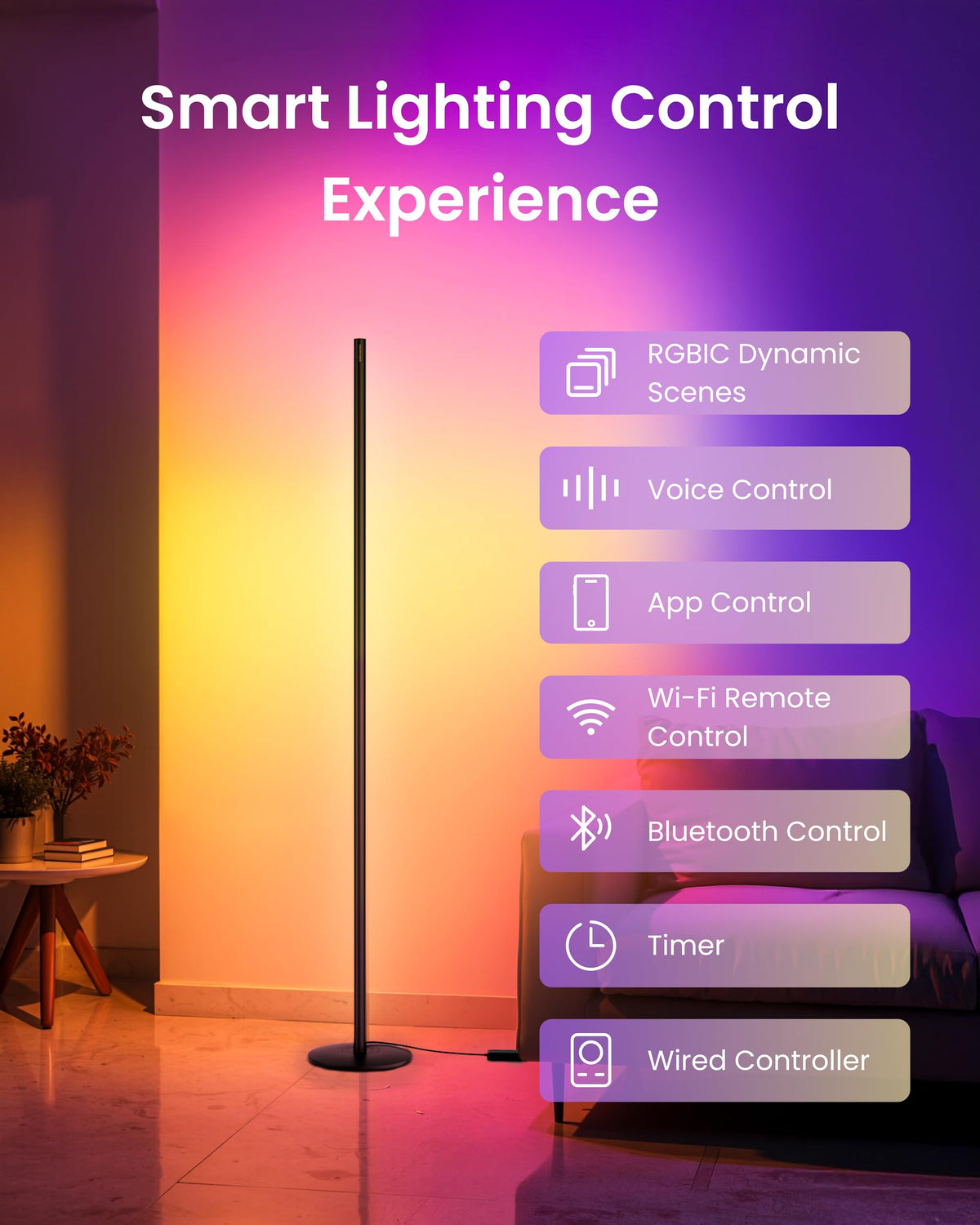 SwitchBot Smart Floor Lamp RGBICWW Voice/App Controlled Works with Alexa, Apple Home & Google, Matter, Warm & Cool White, 1200lm Music Sync, Lamp for Living Room for Bedroom — Christmas/Holiday décor