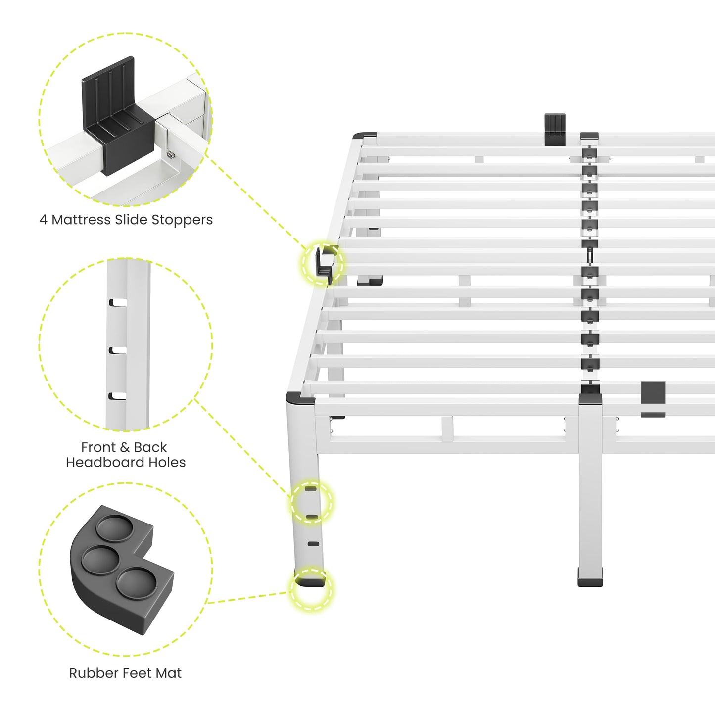 NKZ Full Size Bed Frame 14 Inch, Metal Bed Frame & Box Spring 2 in 1 Platform with Round Corner Legs, 4000lbs Weight Capacity Reinforced Metal Frame, Headboard Hole, Noise-Free, Easy Assembly