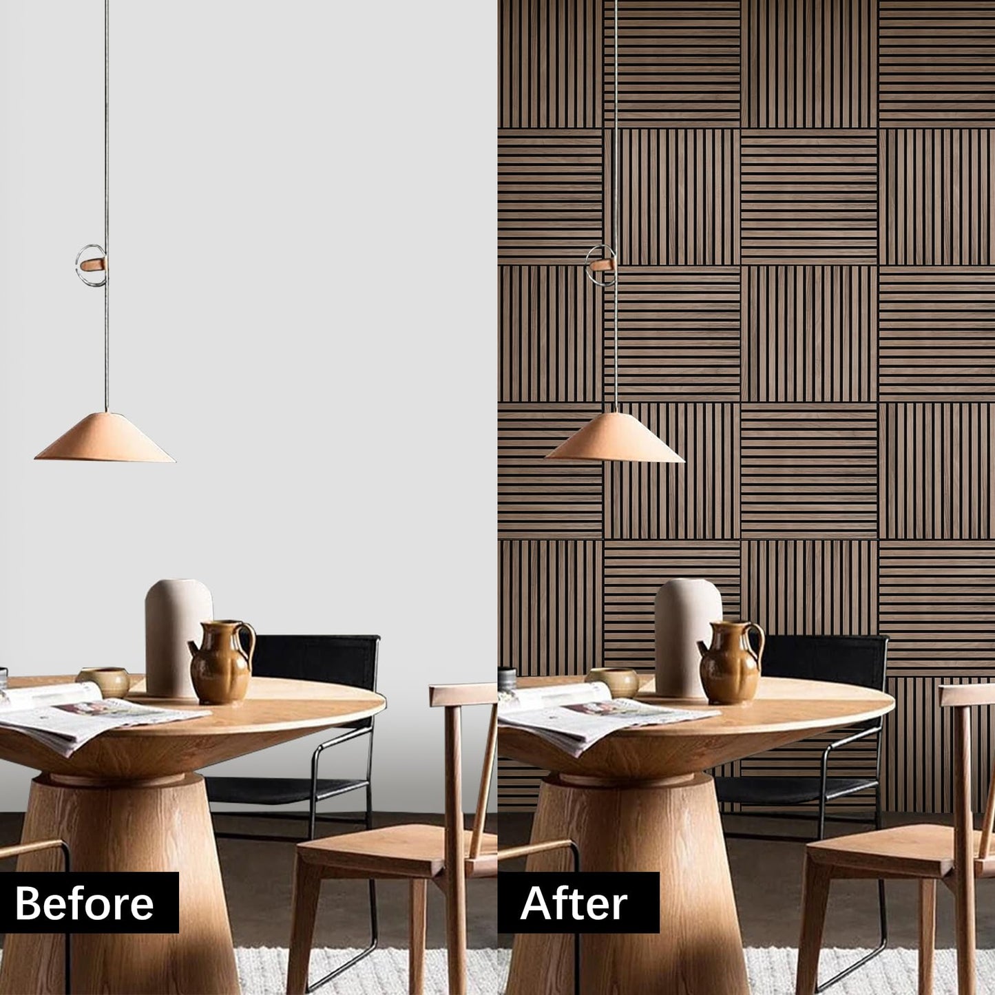 ARMURO Wood Slat Wall Panel - 4 PCS Walnut Wood Panels for Wall, Natural Wood Veneer Acoustic Slat Wood Wall Panels - Wood Slats for Wall Soundproof Wood Panels 23.6" W x 23.6" L
