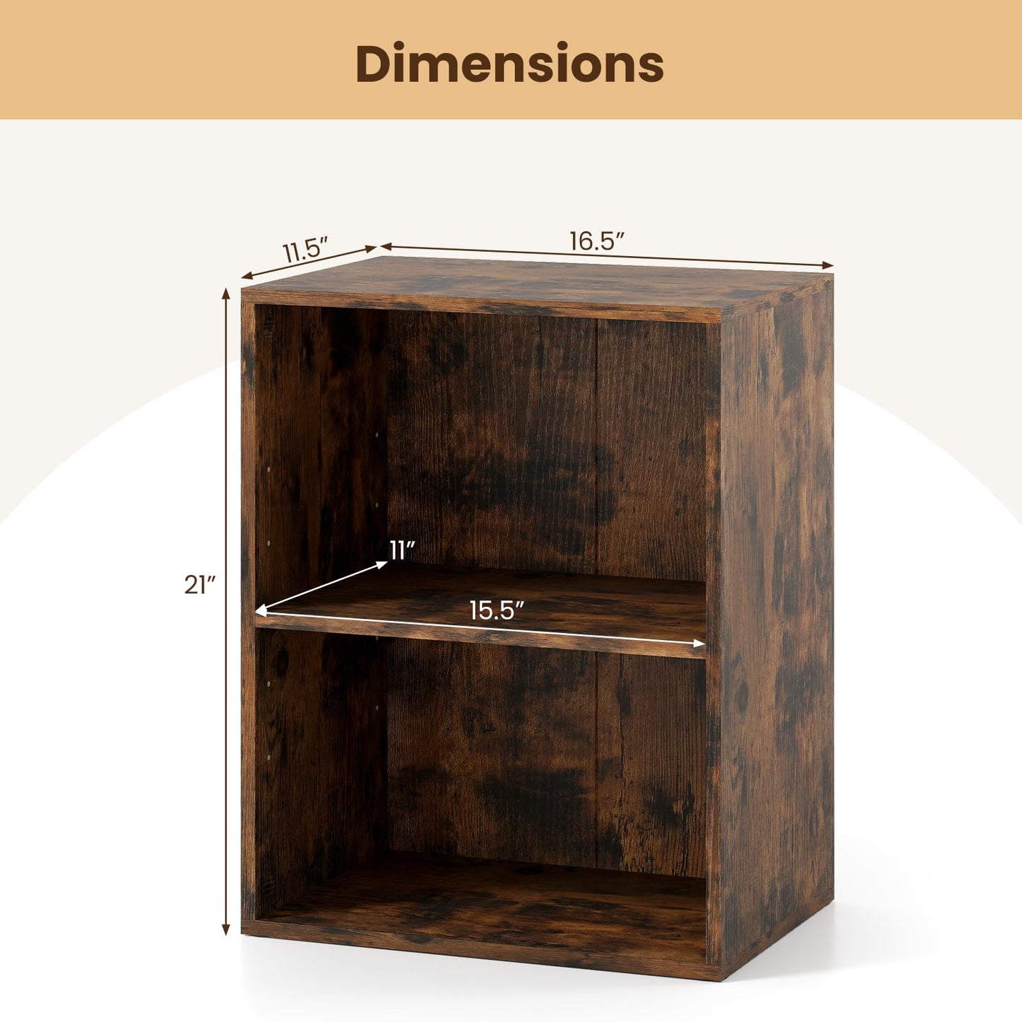 Giantex 2-Cube Bookshelf and Bookcase, 2-Layer Storage Shelf w/Large-Capacity Open Storage Space for Living Room Bedroom Study Office, Multi-Functional Furniture Display Cabinet, Rustic Brown