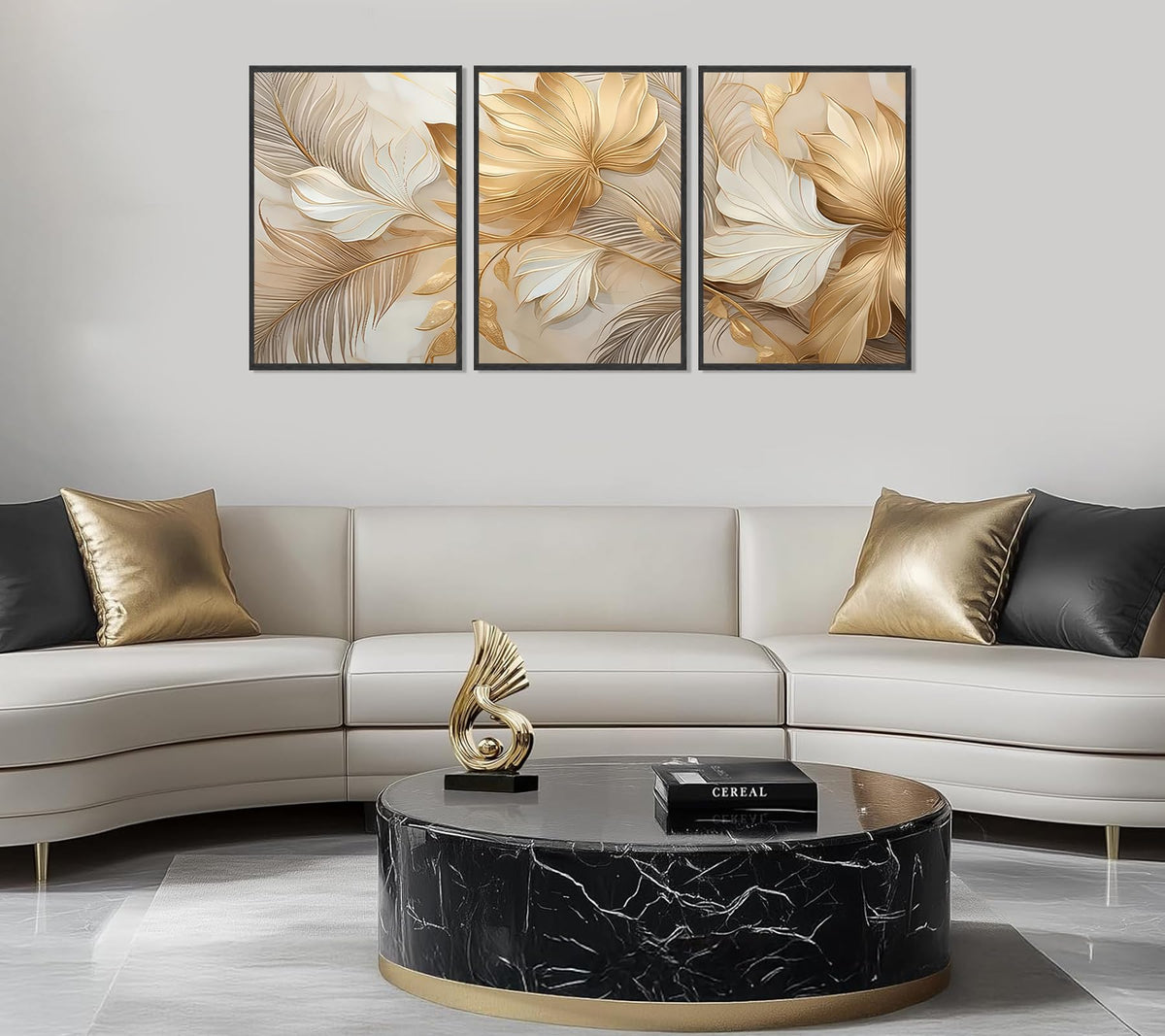 Modern Abstract Gold Botanical Canvas Wall Art Fashion Plants Wall Decor Pictures Leaf Light Luxury Poster Prints Flowers Painting Artwork for Living room Office Decoration 12x16in Frameless