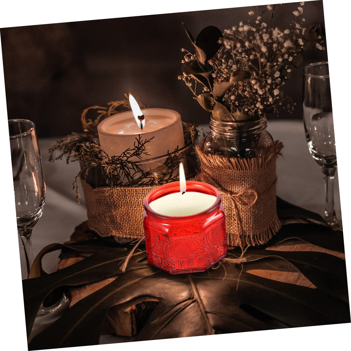 jojofuny 14pcs Glass Candle Containers Lids Embossed Jar Lids for Modern Decor Reusable Storage Can for Candle Making for DIY Gifts