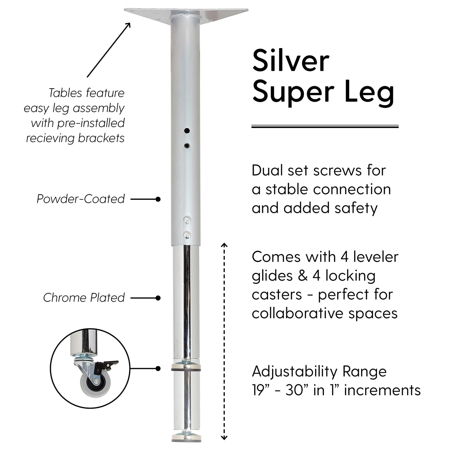FDP La Madera Flower Activity Table (60 inch), Mobile-Capable Super Legs with Glides and Casters, Adjustable Height 19-30 inches Modern Professional Woodgrain Tabletop - Asian Sand/Silver