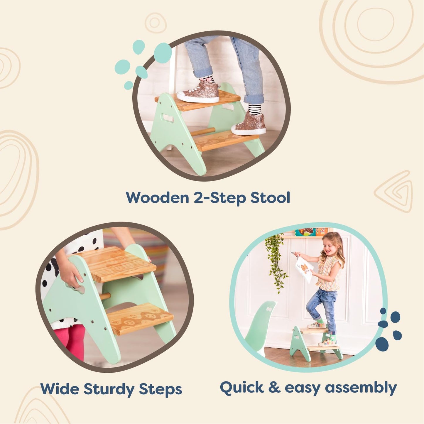 B. toys – Step Stool for Kids – Wooden Stepping Stool – for Bedroom, Bathroom, Kitchen – Furniture for Toddlers, Kids – 2+ Years – Peek-a-Boost – Mint