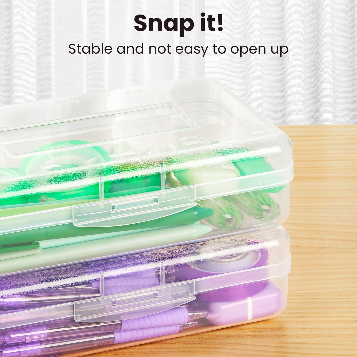 Sooez 6 Pack Pencil Box, Hard Pencil Boxes for School Supplies Bulk, Large Plastic Pencil Case with Lid, Clear Pencil Container, Stackable School Crayon Boxes Bulk for Kids