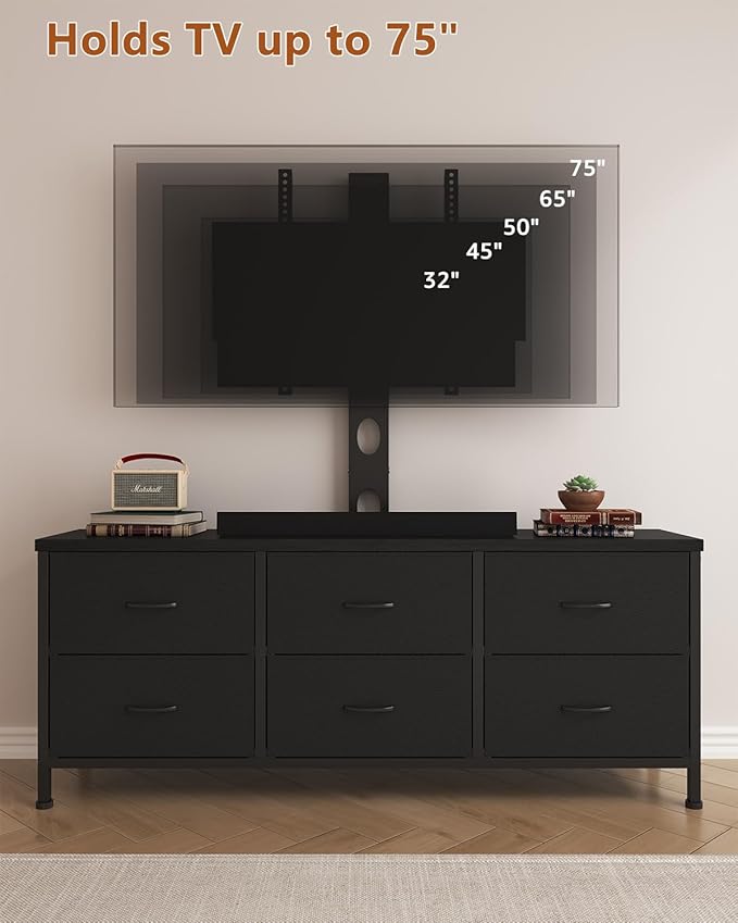 TV Stand with Mount, Fabric Dresser with 6 Drawers