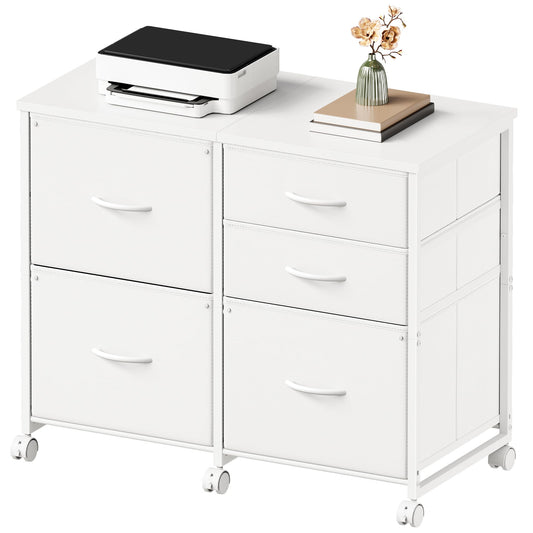 YeTom Lateral File Cabinet with 5 Drawers Rolling Filing Cabinets Under Desk Storage Printer Stand with Wheels,Mobile File Cabinet for Home Office,White