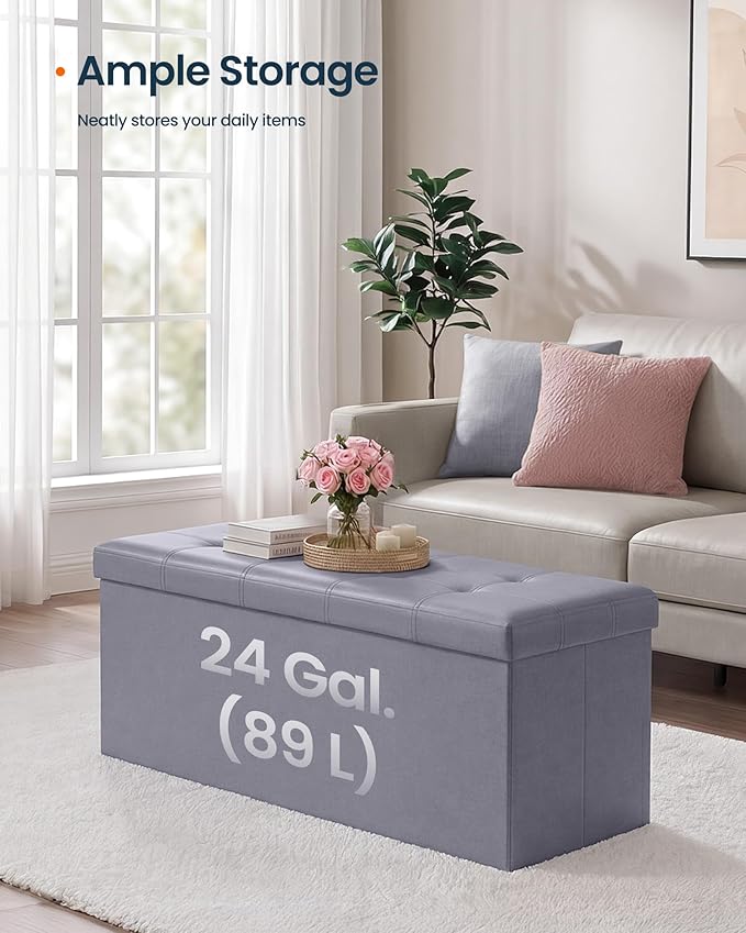 SONGMICS HOME Storage Ottoman, Removable Lid, Foldable Foot Stool, PU Leather