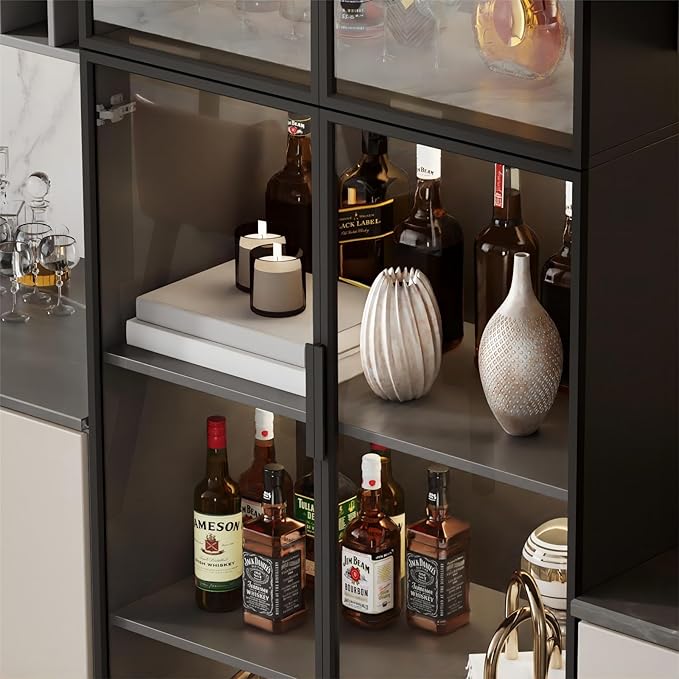 Mekminop Display Cabinet with Glass Doors and Storage Shelve, Modern Display