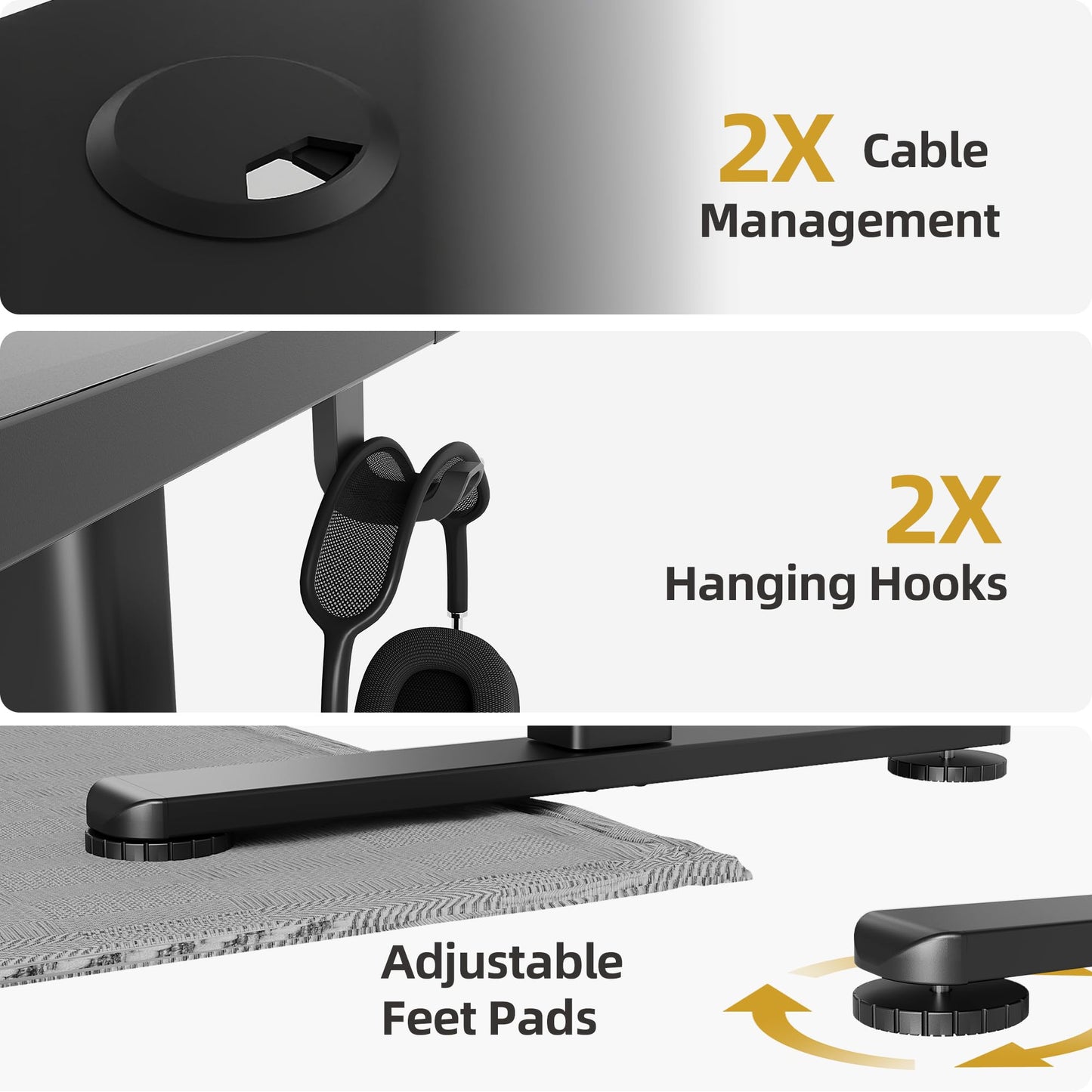 Claiks Electric Standing Desk, Adjustable Height Stand up Desk, 48x24 Inches Sit Stand Home Office Desk with Splice Board, Black Frame/Deep Black Top