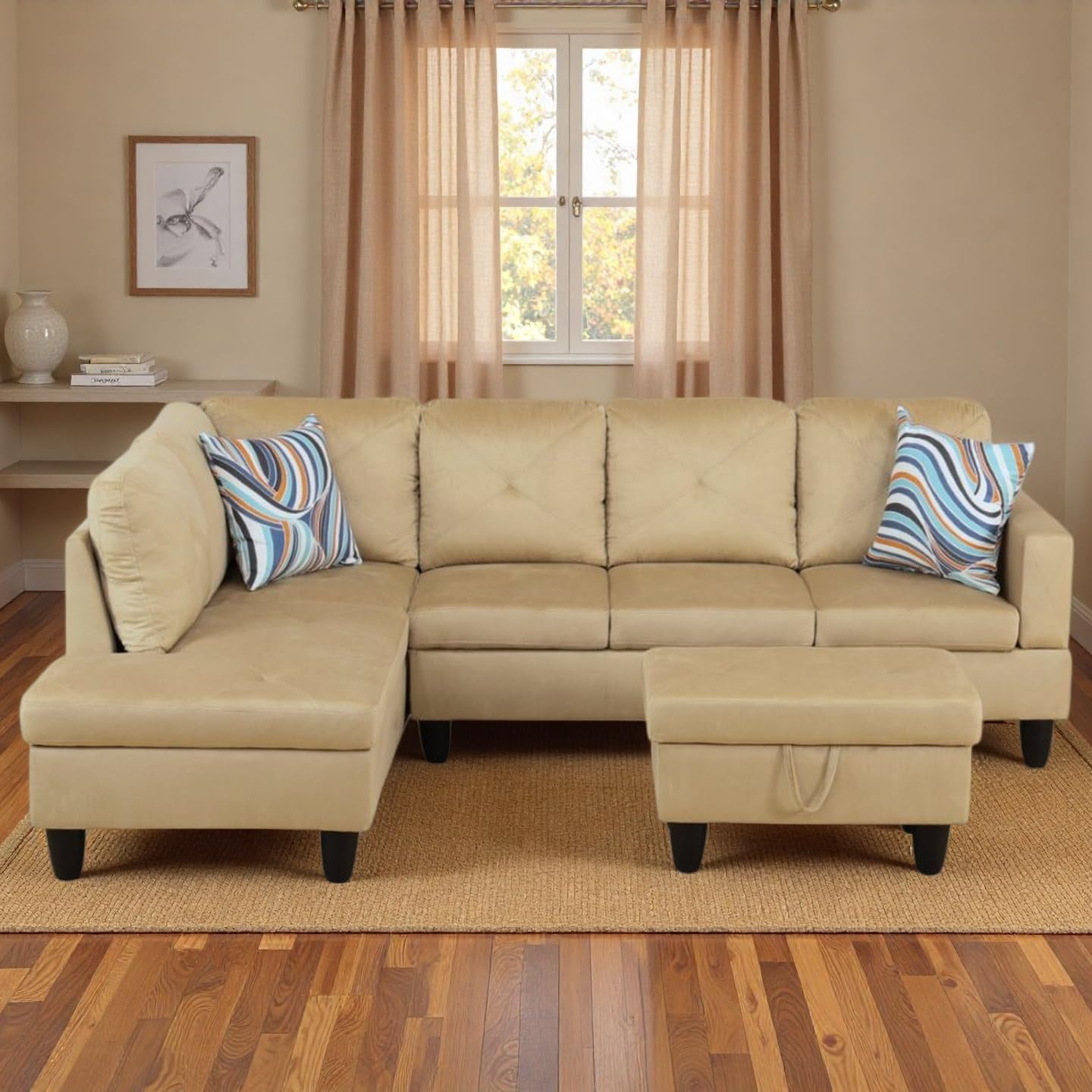 Trygoal 3-Piece L-Shaped Modular Leather Sofa – Convertible Sectional Couch with Movable Chaise & Storage Ottoman, Multi-Scene Use for Living Room, Apartment & Office, Beige
