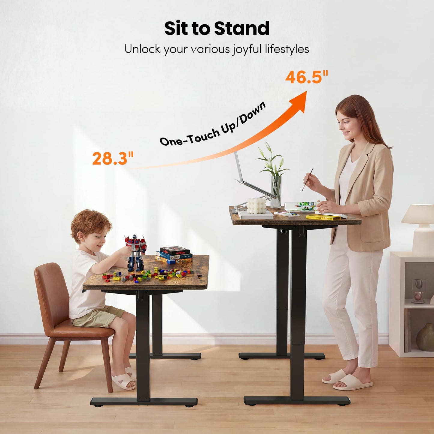 FEZIBO One-Piece Standing Desk, 40"x24" Seamless Tabletop Electric Height Adjustable for Home Office, Study Rooms & Multi-Device Workstations, Rustic Brown