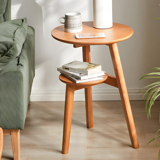 Cttasty Side Table, 2-Tier Round End Tables Living Room, Mid Century Modern Side Table, Round Nightstand, Oak Accent Table, Small Round Coffee Table, 16.54" Dia.x 23.62" H(Natural)