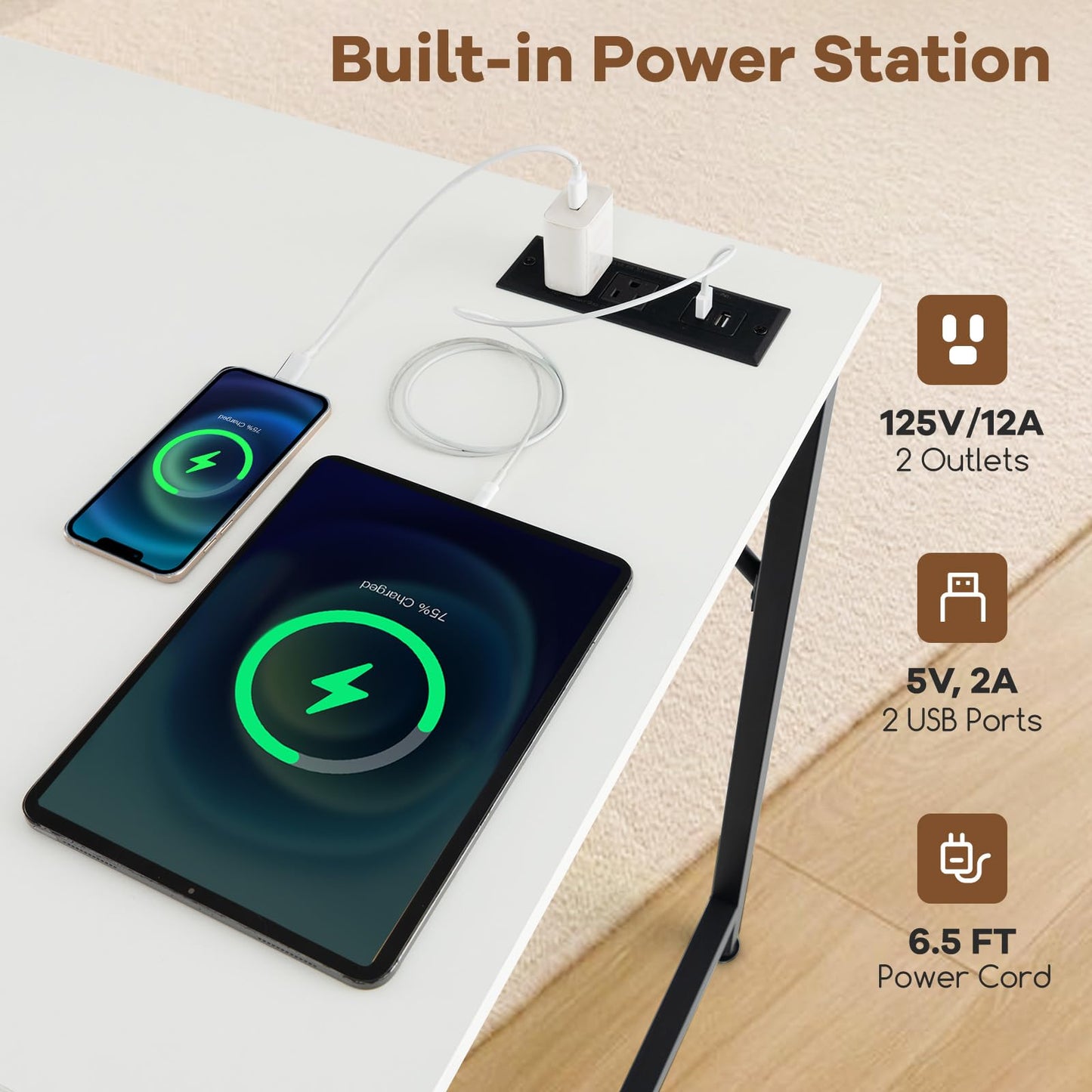 Tangkula 60" Conference Desk Set of 6, Modern Boardroom Desk with Storage Bag, Headphone Hook, Sturdy Metal Frame, Rectangular Seminar Table with Charging Station