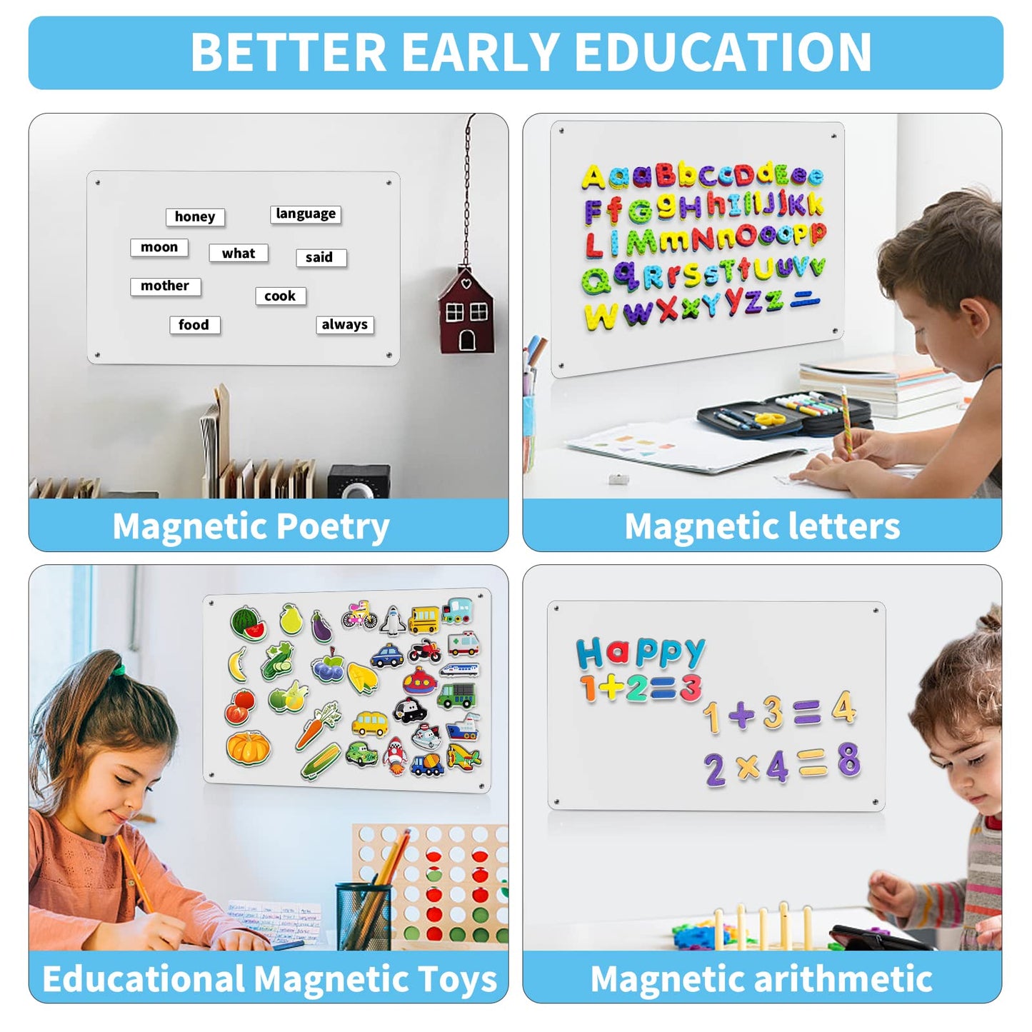 2Pack Magnetic Board,17.1" x 11.8" Magnet Display,for Magnets and Bulletin Board,Suitable for Wall, Refrigerator, Compartment, Cabinet etc,Comes with Dual Lock Tape for Easy Hanging (White