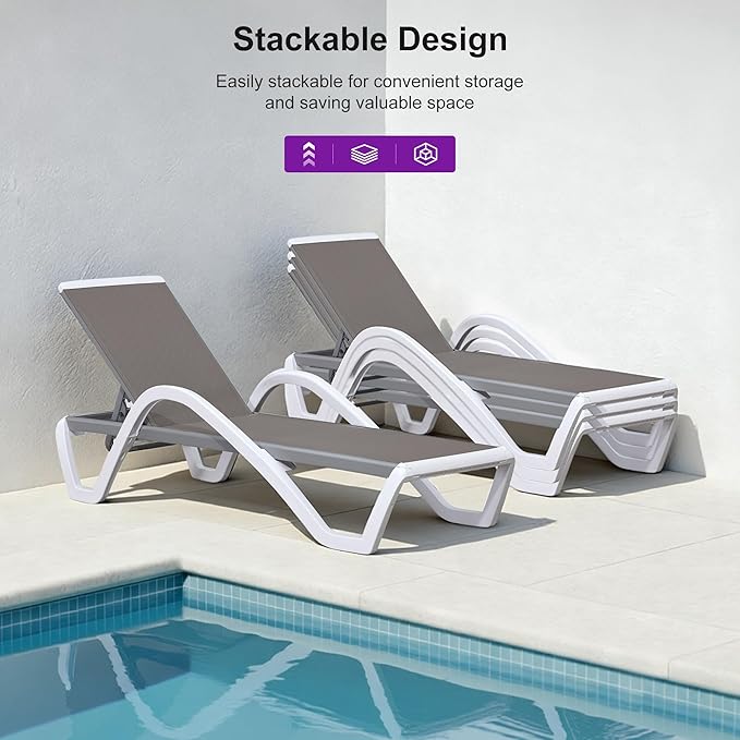 PURPLE LEAF Patio Chaise Lounge Chair Set of 3 Outside Aluminum Plastic
