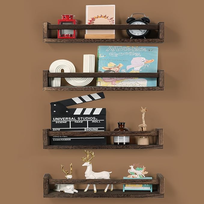 Nursery Room Shelves Set of 4, Wood Floating Book Shelves