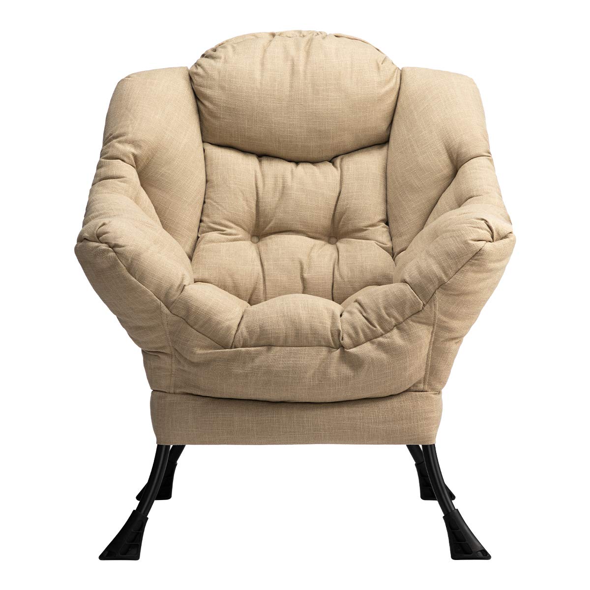HollyHOME Lazy Chair with Armrest and Side Pocket, Comfy Accent Lounge Chair,Leisure Sofa Armchair for Living Room, Bedroom, Dorm, or Small Spaces, Oversized Reading Sofa Chair,Cotton-Linen Tan