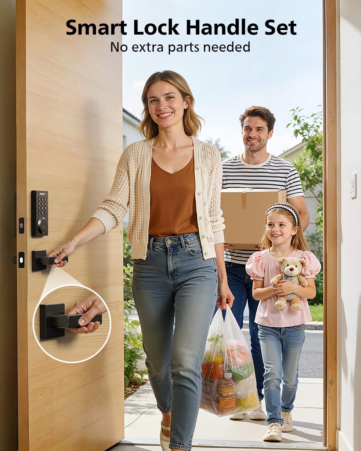 Philips WiFi Smart Door Lock with Handle, Built-in WiFi App Remote Control, Keyless Entry Door Locks for Front Door, Smart Deadbolt Auto Lock, Support Alexa & Google, IP54 Waterproof, Matte Black