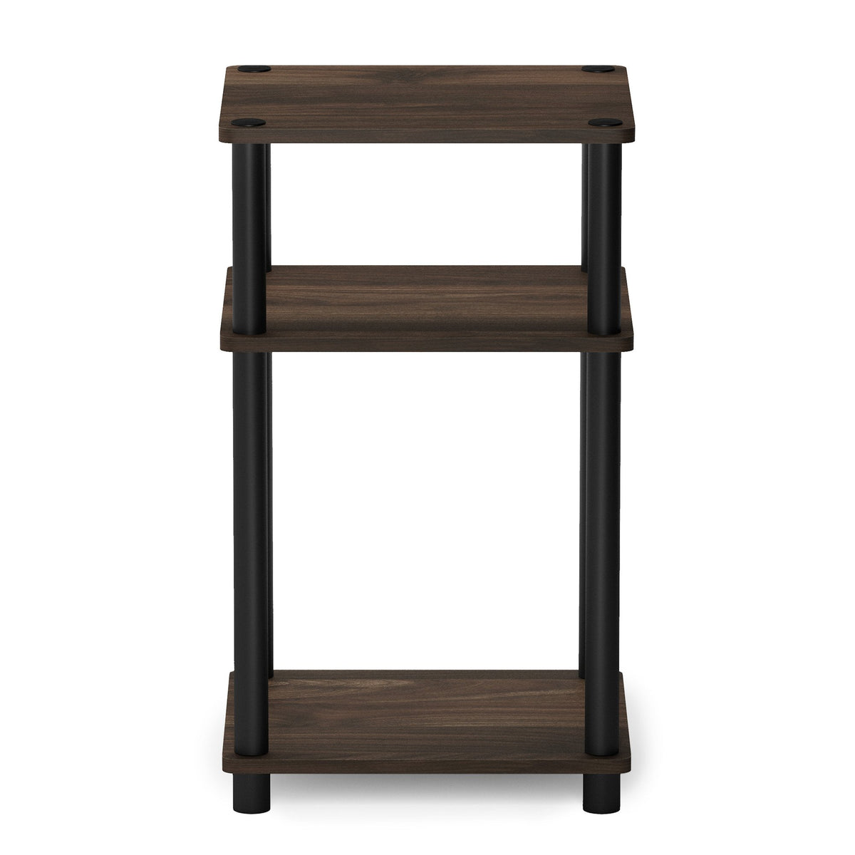 Furinno Just 3-Tier Turn-N-Tube End Table / Side Table / Night Stand / Bedside Table with Plastic Poles, 2-Pack, Columbia Walnut/Black
