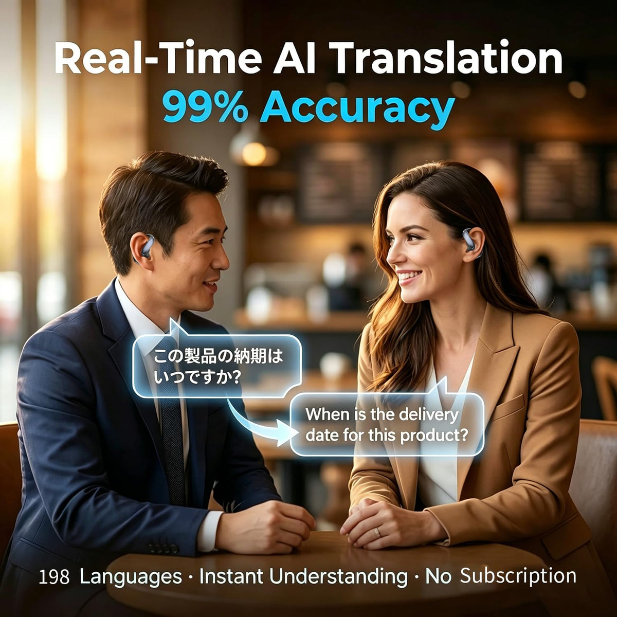 Ai Translation Earbuds, 198+ Languages Two-Way Translator Headphones Real Time, Audifonos Traductores Inglés Español, 4-in-1 Language Translation Earbuds for Travel, Business & Learning - Silver Black
