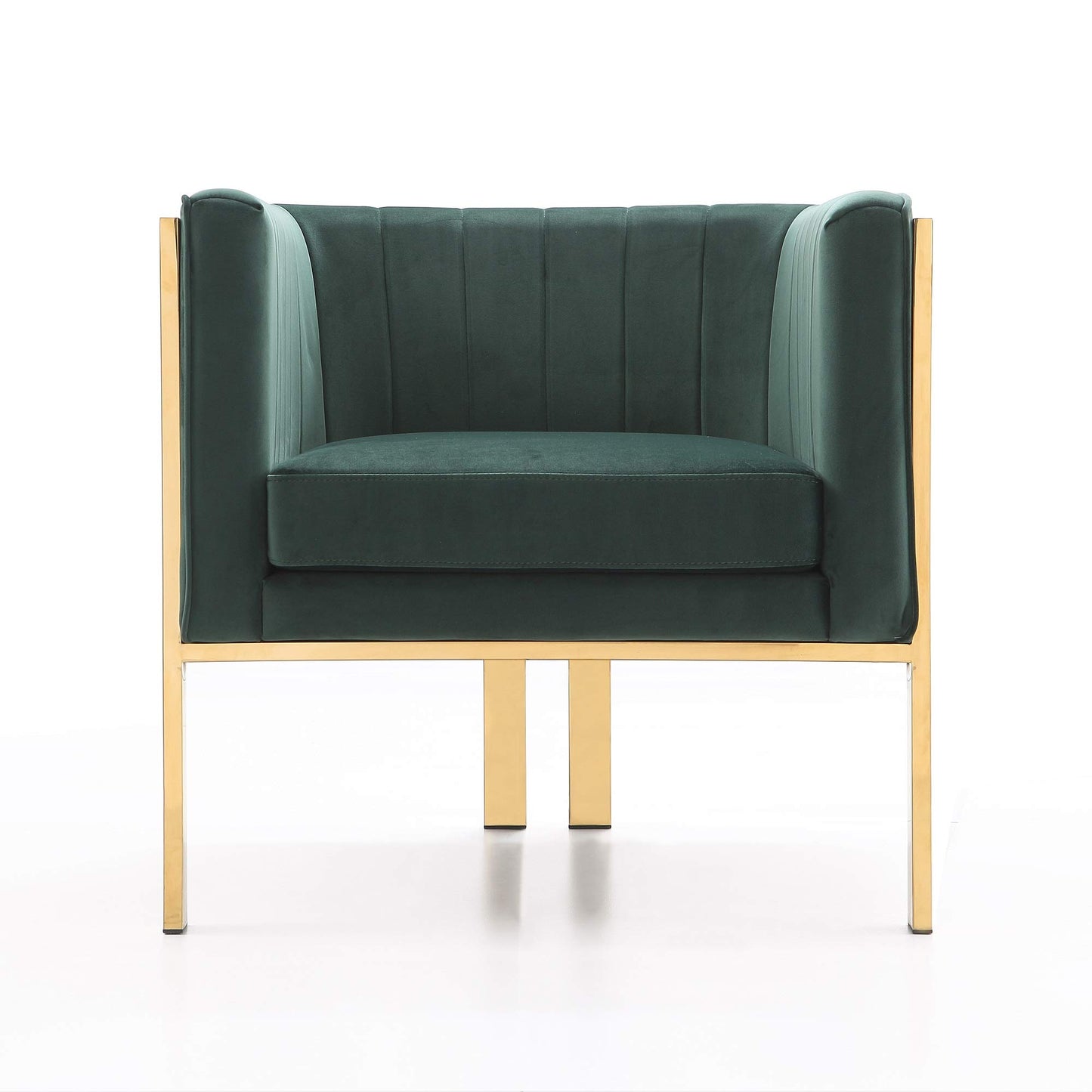 Manhattan Comfort Paramount Velvet Accent Armchair Set of 2, Polished Brass Frame with Geometric Legs, Art Deco Chair, 1920s Glamour, Fully Assembled, Living Room Lounge Seat, Forest Green