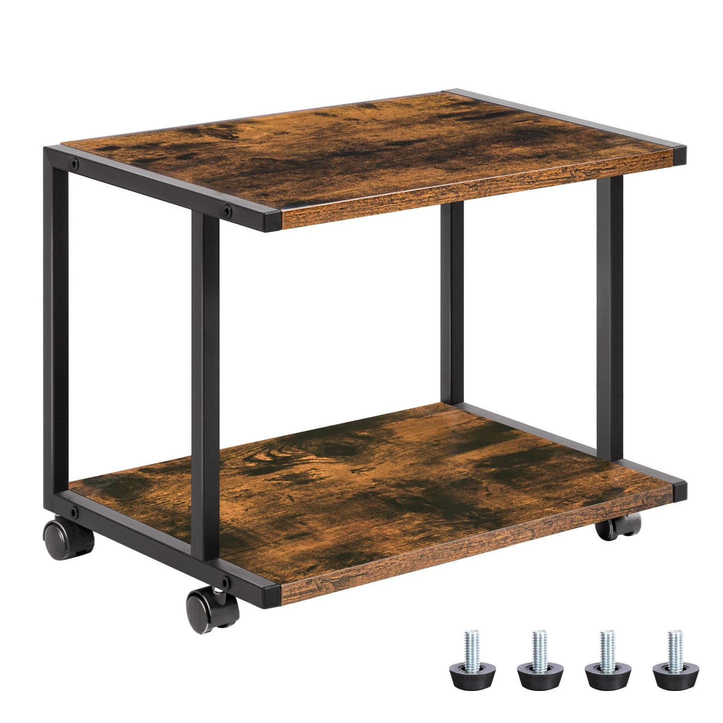 HOOBRO Under Desk Printer Stand, 2-Tier Industrial Printer Cart with Storage Shelf, Mobile Machine Holder Table Stand, for Home and Office, Rustic Brown and Black BF42PS01