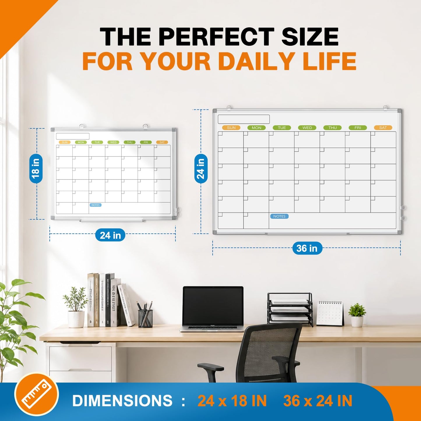 Monthly Calendar Dry Erase Whiteboard for Wall, 36" x 24" Magnetic Dry Erase Board, Hanging Double-Sided White Board, Portable Board for School, Planning, Memo, Home, Office, 2025 Calendar
