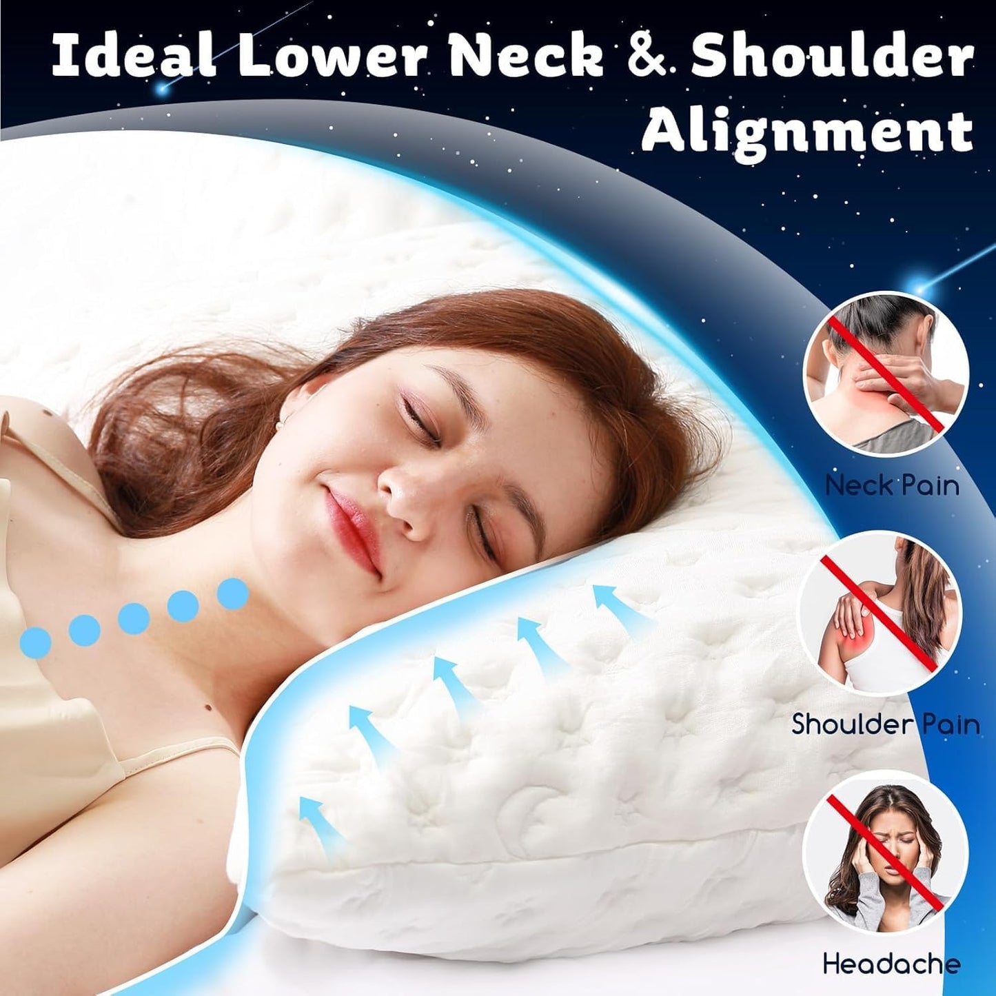 KUCEY Cooling Side Sleeper Pillow for Neck and Shoulder Pain, Luxury Shredded Memory Foam Cool Bed Pillows for Sleeping Set of 1- Adjustable Standard Size- Washable Cover Original White