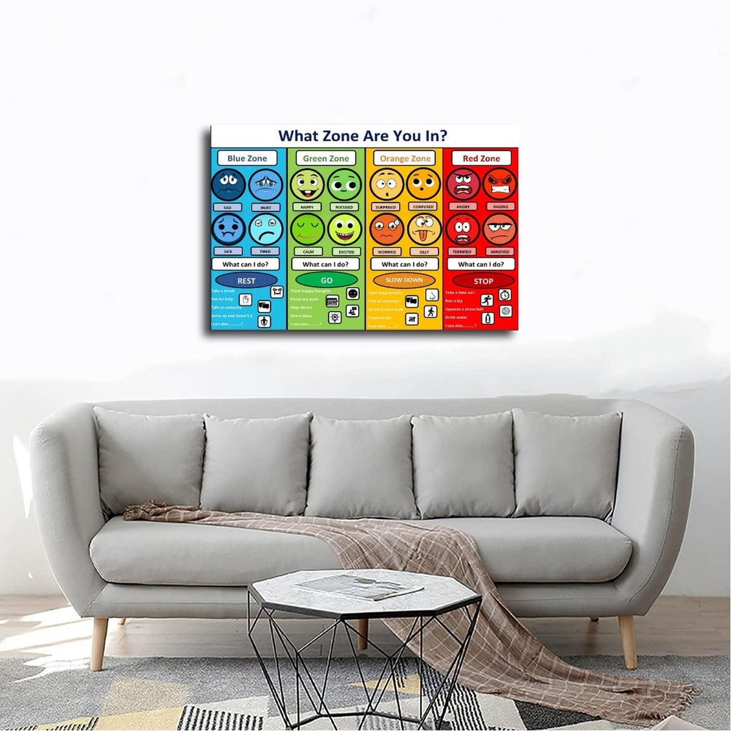 MYLU Emotional Management Zones Of Regulation Educational Poster 3 Canvas Poster Bedroom Decor Sports Landscape Office Room Decor Gift Unframe-style 12x18inch(30x45cm)
