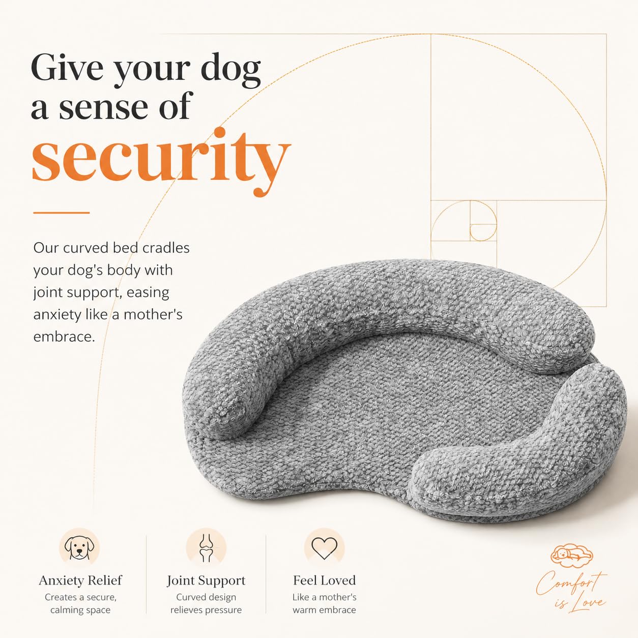 DogTender Orthopedic Memory Foam Dog Bed for Medium Sized Dog - Washable & Waterproof & Removable Couch - Round Calming Bed for Anxiety Relief (43 x 29 x 8 Inch)