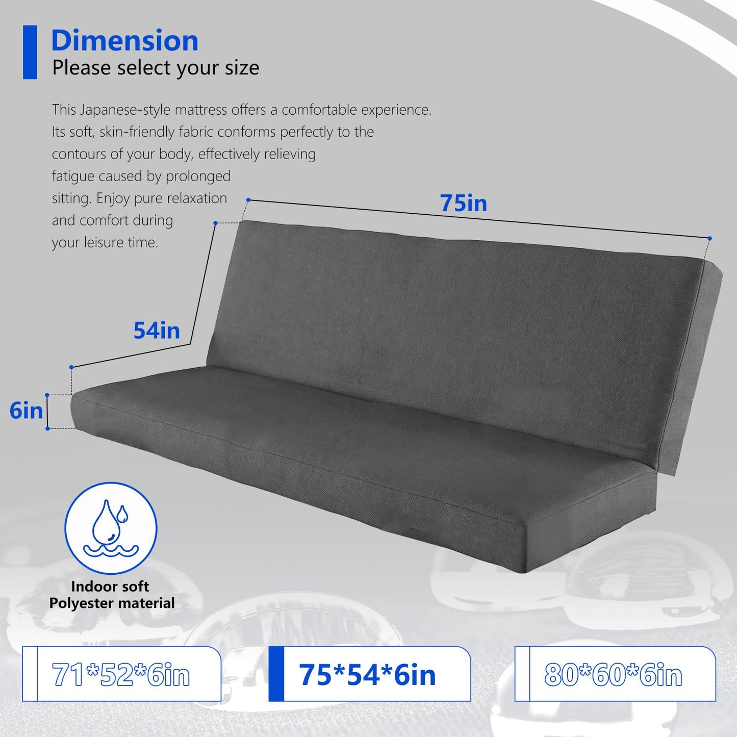 Full Size Futon Mattress,Thick Tufted Futons Sofa Couch Bed Cushion with Removable Washable Cover, Versatile Mattres for Floor Sleeping, Living Room and Bedroom,Mattress Only (Dark Grey, 75*54*6in)