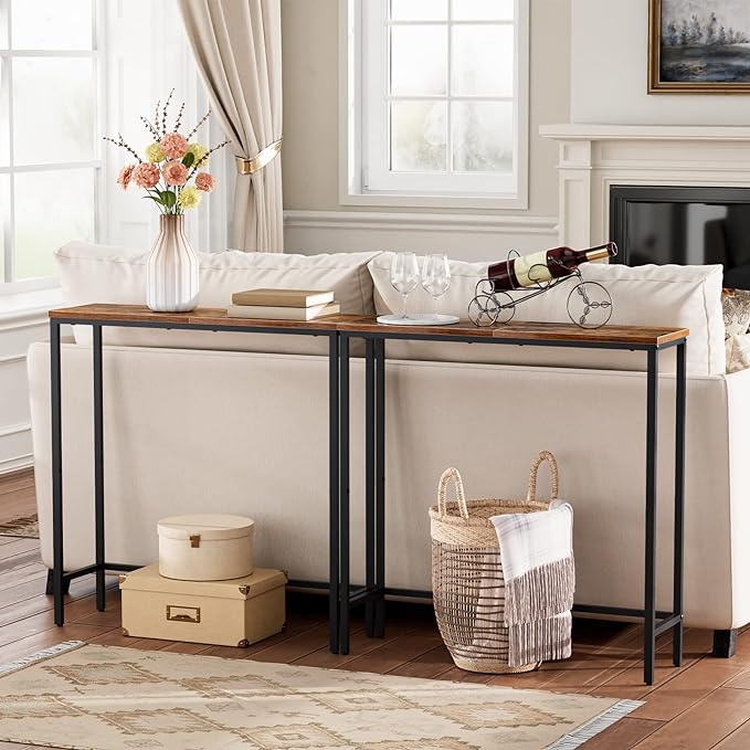 HOOBRO 2 Pack Narrow Console Table, 29.5" Small Entryway Table, Thin Long Sofa